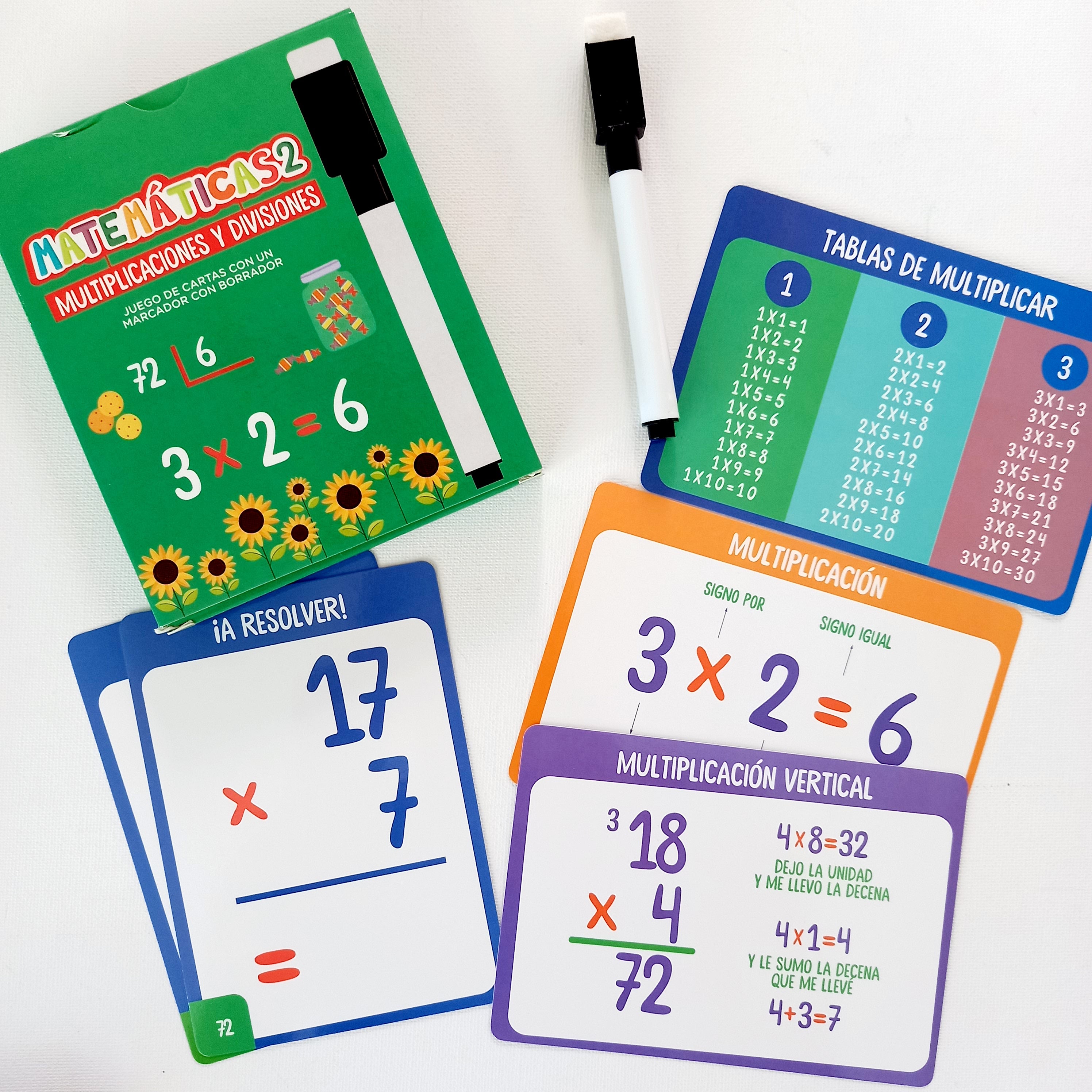 Matemáticas 2. Multiplicación y división - Cartas con libro y marcador Matemáticas 2. Multiplicación y división - Cartas con libro y marcador